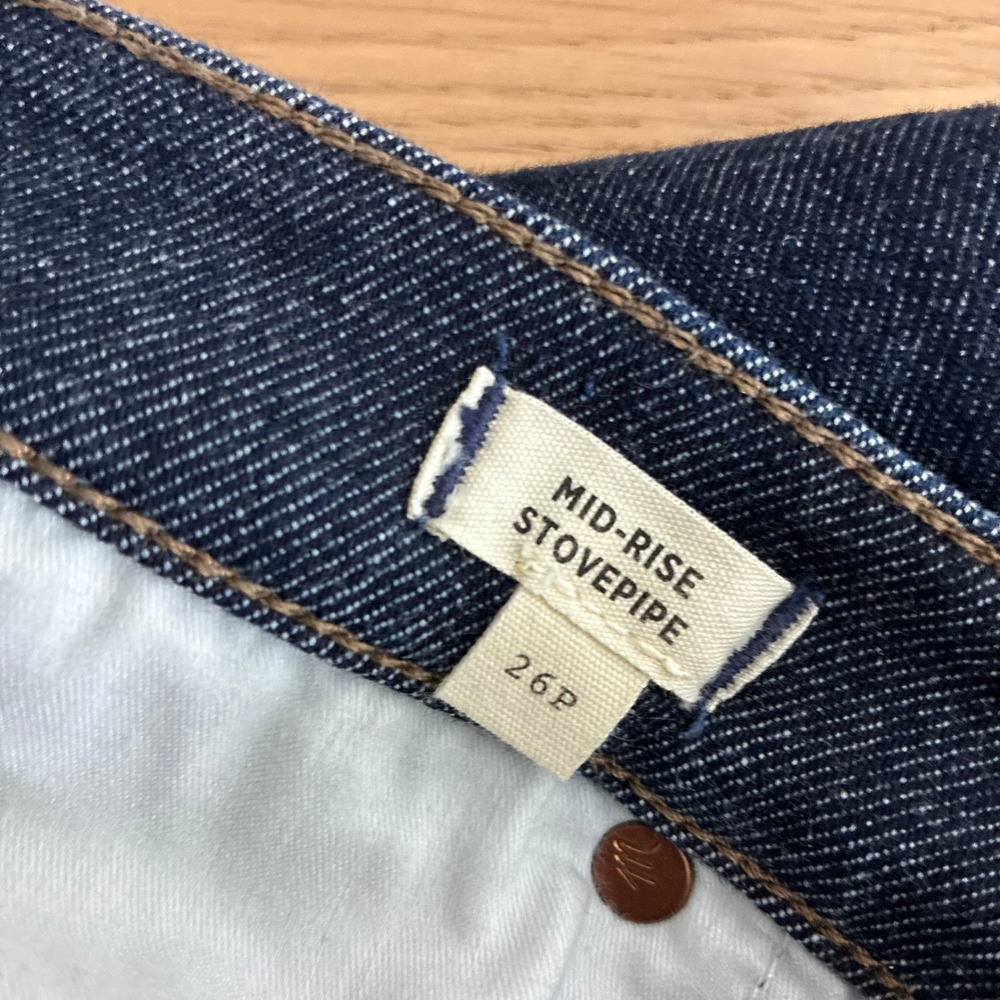 Madewell Mid Rise Stovepipe Jeans Womens 26P Dark Indigo Straight Leg Minimalist - Picture 6 of 7